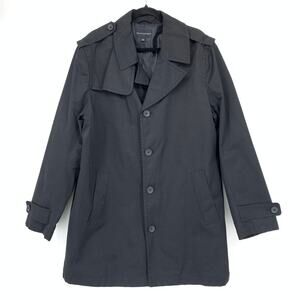 Banana Republic Factory Trench Coat Mens Sz XL Black Button Front Overcoat